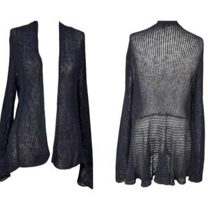 Eileen Fisher Linen blend cardigan loose knit ruffle hem size PL